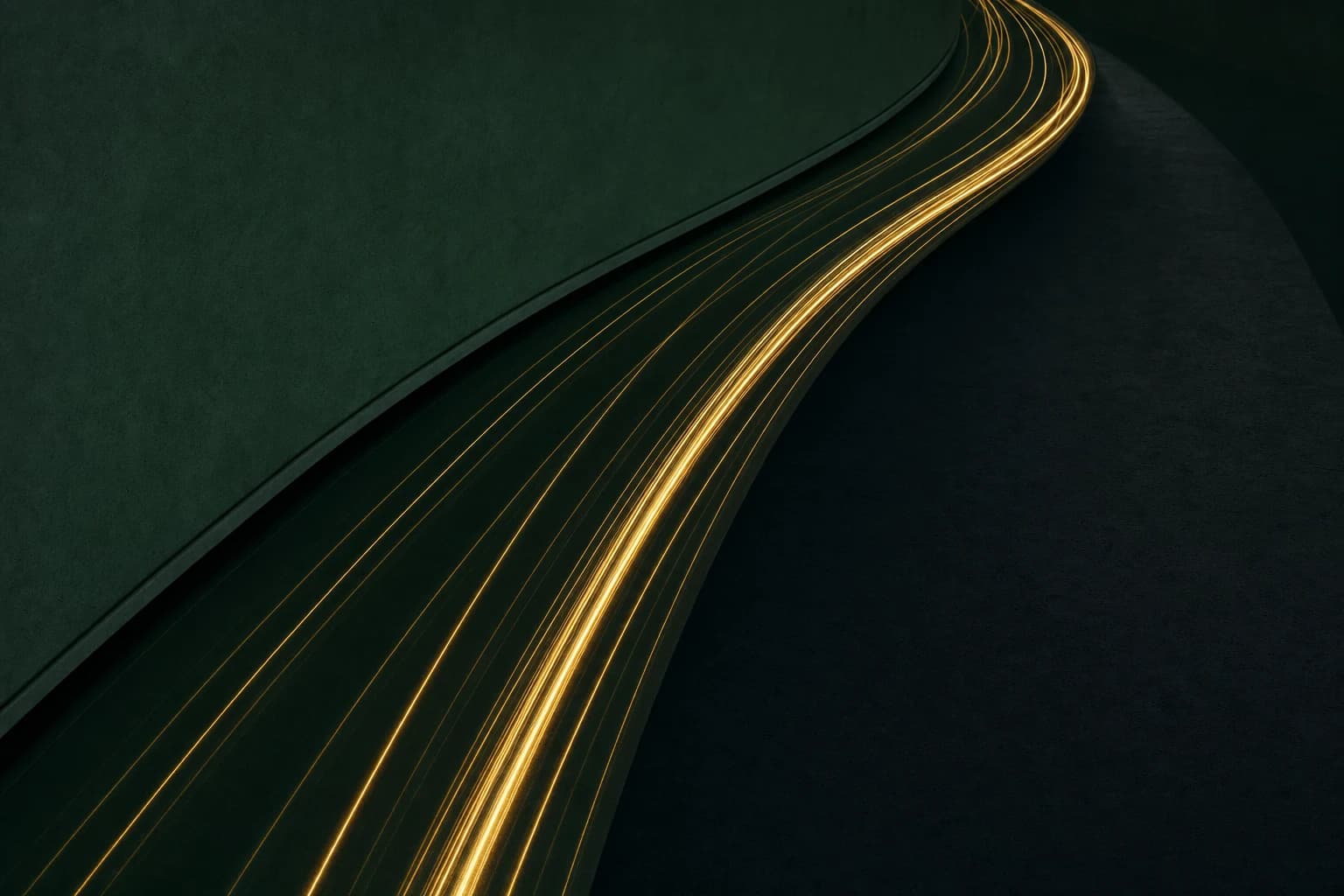 Fine ochre lines moving across a deep green surface, evoking work moving through a queue.